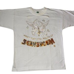 Jerusalem Art of the Land “Pray for the Peace of Jerusalem” T-Shirt Large White